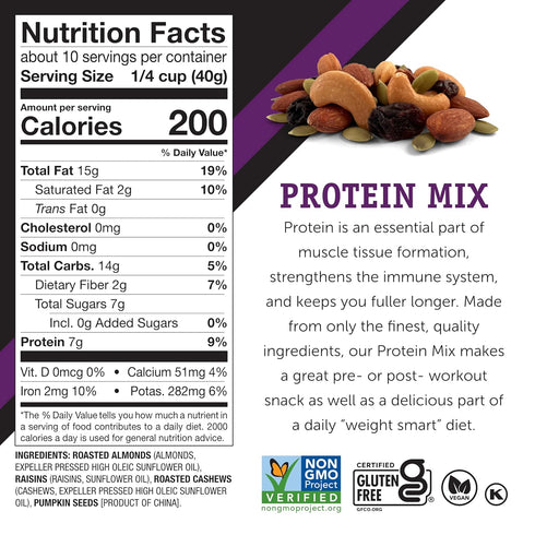 Packed 14oz, Power Up Premium Trail Mix - Protein No Added Sugar, Made Without Peanuts, Gluten Free, Vegan, Non-GMO