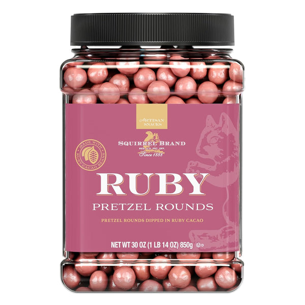 Squirrel Brand Ruby Cacao Pretzel Rounds, 30oz Resealable Jar, Sweet & Salty