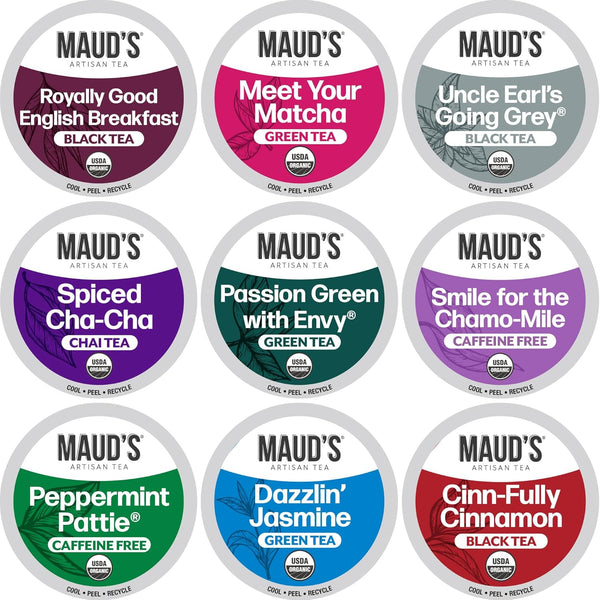 Maud's 9 Blend Organic Tea Pods Variety Pack, 48 ct, 9 Assorted
