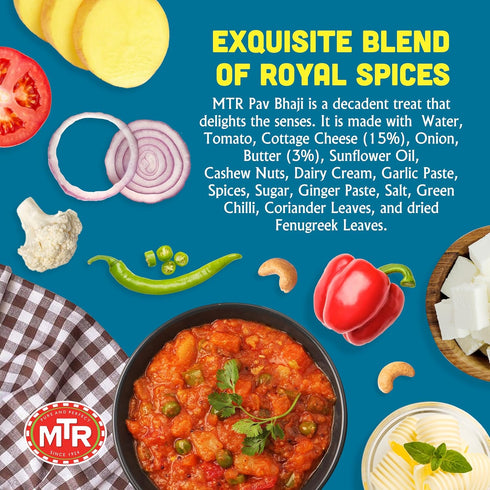 (Pack 6) MTR - Pav Bhaji - Spiced Vegetable Gravy - Authentic Indian Ready-to-Eat Meal - Plant-Based, Delicious