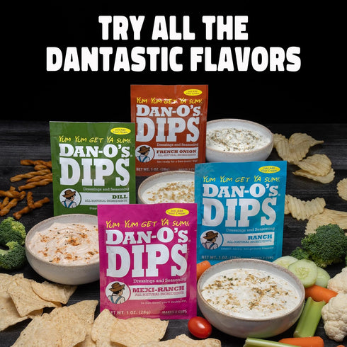 Pack (16 Pack) Packets Dan-Os Dips Variety Ranch, Mexi-Ranch, French Onion & Dill Dip Mixes All-Natural Seasoning Just