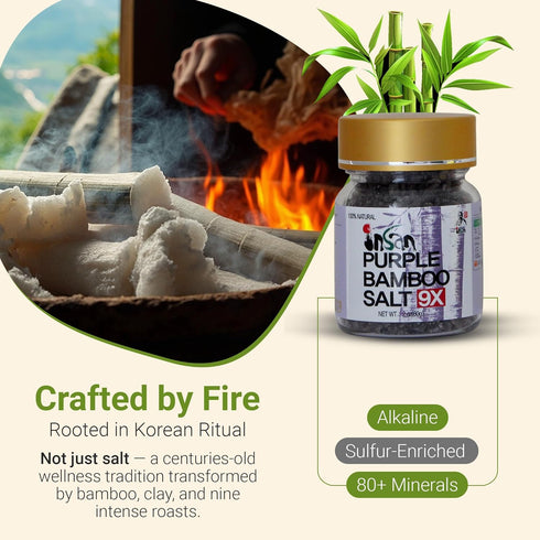 INSANORIGINS 9X 9 80+ 60g Roasted Bamboo Salt Korean Alkaline Mineral Salt for Cooking, Skincare Rituals & Detox Use
