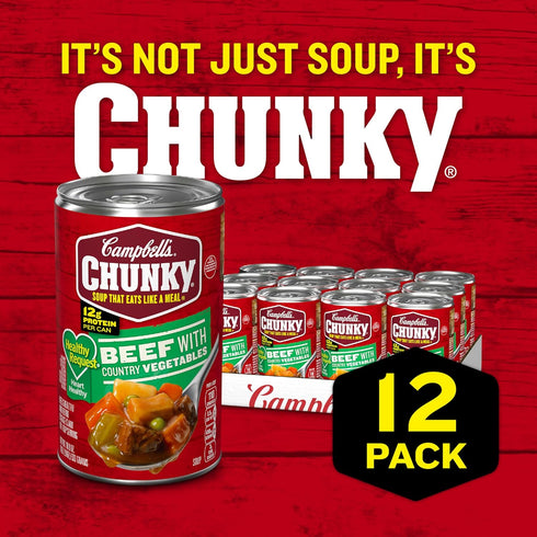 Country 18.8 Oz 12) Campbells Chunky Healthy Request Soup, Beef Soup with Vegetables, Can (Case
