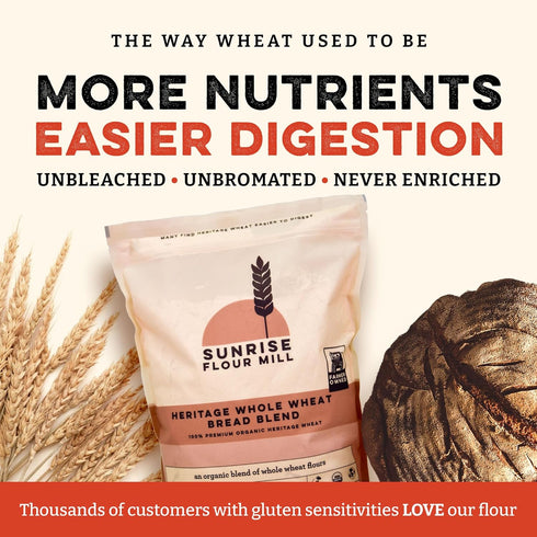 5 lb Sunrise Flour Mill Heritage Whole Wheat Bread Blend - | USDA Organic All Purpose Flour Unbleached - Non-GMO