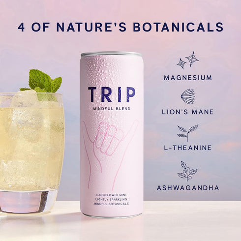 Pack, 12 Oz, 12Pk TRIP Lightly Sparkling Adaptogen Seltzer, Non-Alcoholic Mocktail with Magnesium, Ashwagandha, Lions
