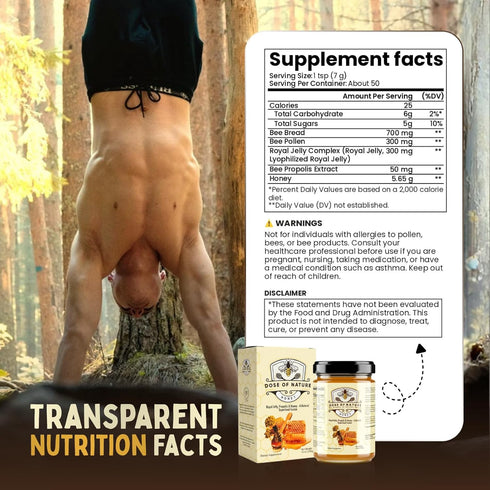 DOSE OF NATURE Pack Immunity 50 Raw Honey with Bee Bread | Small Batch, Unfiltered Superfood Honey for Energy & Stamina