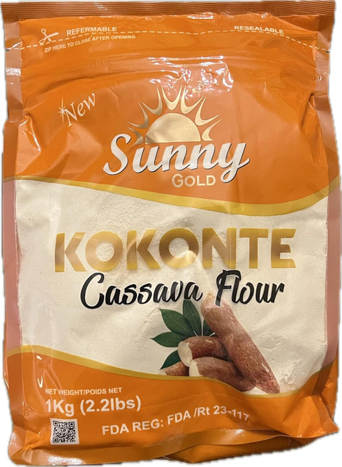 Sunny Gold 2.2 lbs, Kokonte Cassava Flour, Resealable Bag, Traditional African