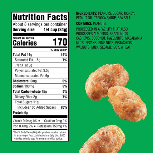 (1-Pack) 10 Oz Emerald Nuts Honey Glazed XL Virginia Peanuts | Resealable Bag | Kosher Dairy Certified, Non-GMO
