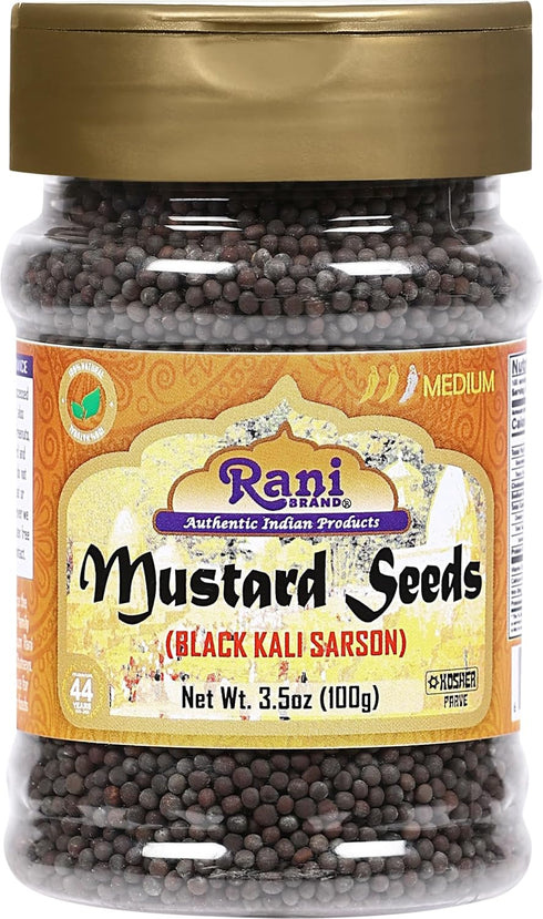 Rani Black Mustard Seeds Whole Spice (Kali Rai) 3.5oz (100g) PET Jar