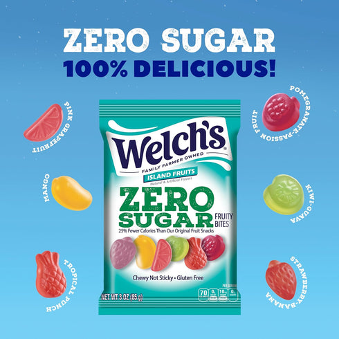 3oz Packs (Pack 6) Welch's Zero Sugar Fruity Bites, Island Fruits Snack Box, Gluten Free & Sugar Free Snacks, Snack