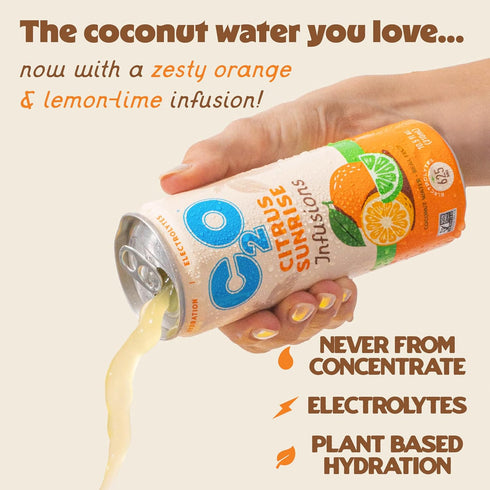 C2O (12 Pack) 700mg 12 10.5 oz - Coconut Water Infusions - Citrus Sunrise - of Electrolytes - Made with Fresh Coconut
