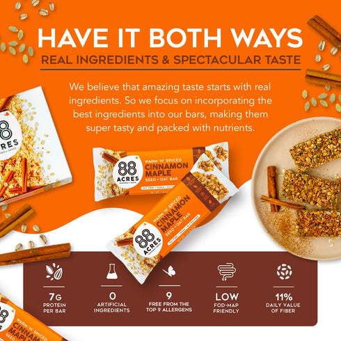 88 12 Count, Acres Granola Bars, Cinnamon Maple, School Safe, Allergen Free Seed & Oat Snack Bar, Gluten & Nut Free