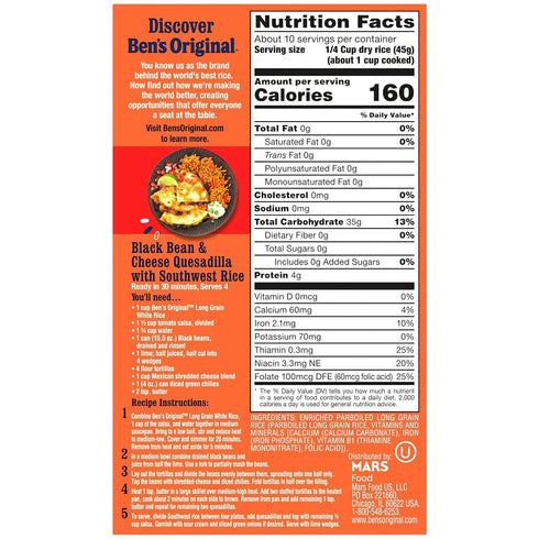 1 lb (Pack 12) BEN'S ORIGINAL Converted Brand Enriched Long Grain White Rice, Parboiled Rice, Box