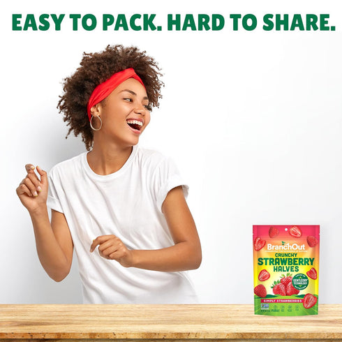 100% 2 oz (Pack 8) BranchOut Crunchy Strawberry Halves, Fruit, Real Dried Strawberries No Added Sugar, GentleDry
