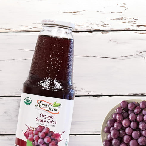 33.8 Oz (2 Pack) Anna and Sarah Organic Grape Juice - USDA Organic Certified - Glass Bottle No Sugar, No Artificial