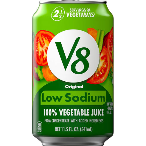 V8 Low Sodium Original 100% Vegetable Juice, 11.5 fl oz Can (Pack