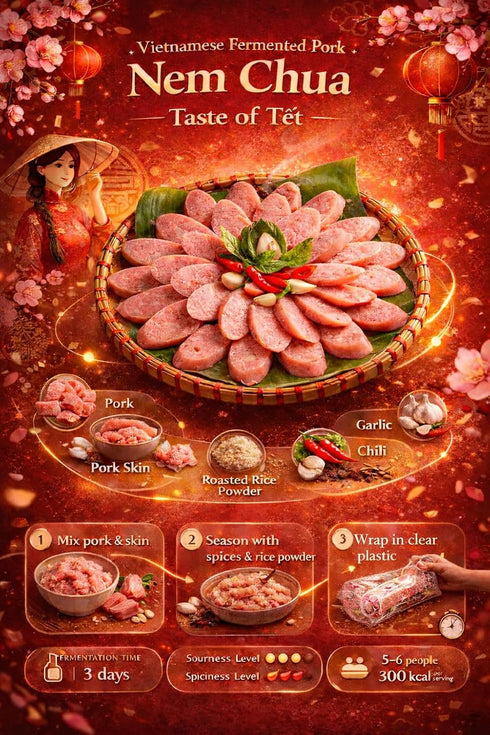 1 lb Pack Vietnamese Fermented Sausage (Nem Chua Style) Whole | Traditional Tangy & Savory Flavor | Ready to Eat