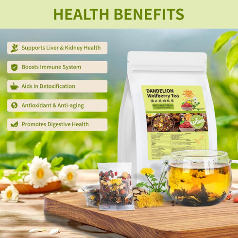 BeleePlanner (1 Pack/12 Dandelion Wolfberry Tea, Natural Kidneys & Liver Health Dandelion Root Tea with Dandelion