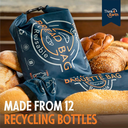 THINK4EARTH Set) - Large Bread and Baguette Bags (Dark Blue, Bread & Baguette
