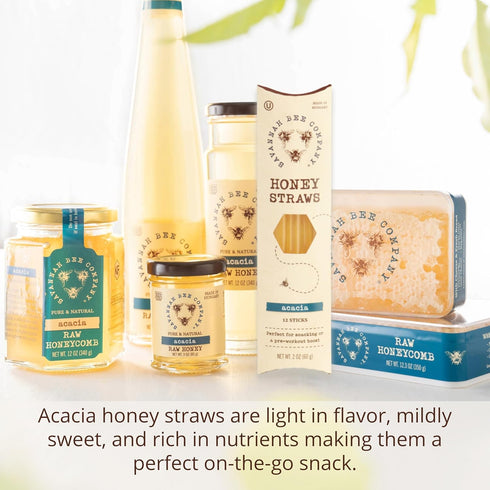 Pack 12 Savannah Bee Company Honey Straws - Pure and All Natural Acacia Honey Sticks Made in the USA - Healthy Snacks