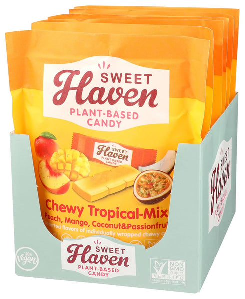 Sweet Haven 4.44 (Pack 6) Plant-Based Candy, Chewy Tropical-Mix, Naturally Flavored, Vegan Friendly, Gluten Free