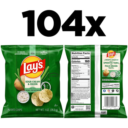 1 (Pack 104) Lay's Potato Chips, Sour Cream & Onion, Ounce