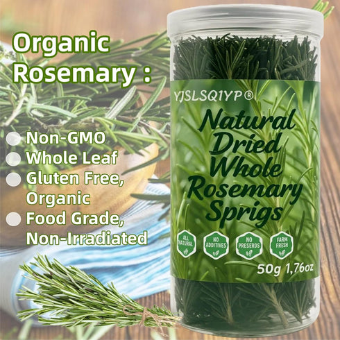 YJSLSQIYP 7-8" 1.76oz Naturally Dried Whole Rosemary Sprigs, Long | Culinary Herb for Cooking, Baking, Tea & Crafts |