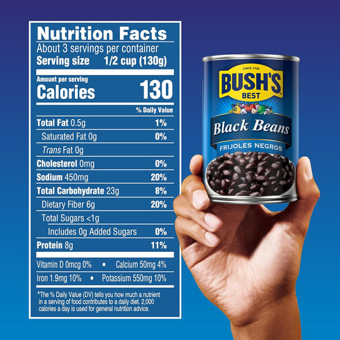 15 oz (Pack 12) BUSH'S BEST Canned Black Beans, Source of Plant Based Protein and Fiber, Low Fat, Gluten Free