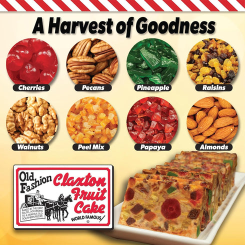 3-Lb. Packed 3 Pack Claxton Fruit Cake Regular Recipe | Old Fashioned Holiday Fruitcake in Signature Claxton Individual