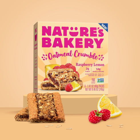 6 6 packs (36 packs) Nature's Bakery Oatmeal Crumble Bars, Raspberry Lemon, Real Fruit, Vegan, Non-GMO, Breakfast Bar