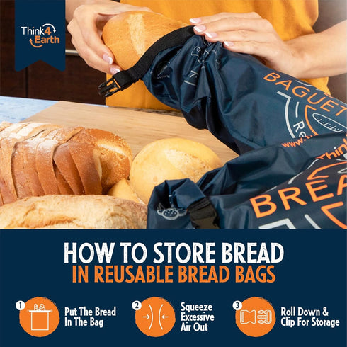 THINK4EARTH Set) - Large Bread and Baguette Bags (Dark Blue, Bread & Baguette