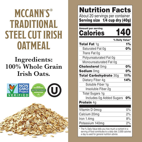 28 McCann's Irish Oatmeal, Traditional Steel Cut Oats, Ounce