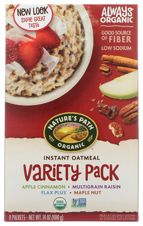 Nature's Path Organic Instant Hot Oatmeal, Variety Pack of Four Flavors, 8-Count
