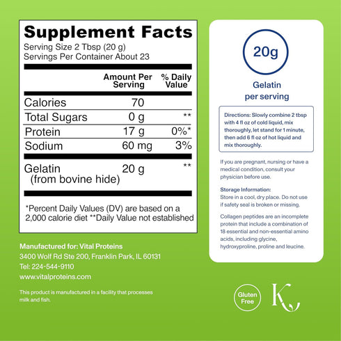 16.4 oz Vital Proteins Beef Gelatin Powder - Grass-Fed