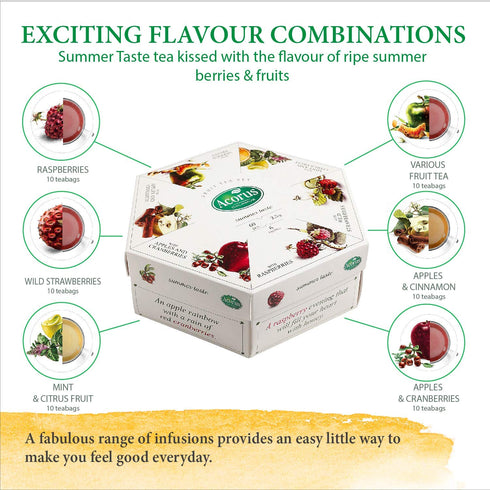 ACORUS Summer Taste Tea Set, Natural Assorted Tea Hamper Box Gift Set, 60 Teas Bags, 6 Fruit Flavors