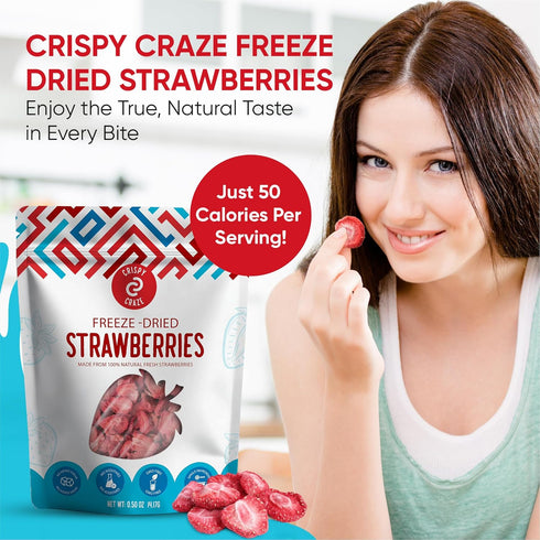 Crispy Craze (24 0.52 oz 100% Freeze Dried Strawberries Snack Sized Bags, Each), Sliced Strawberry Fruit Crisps, Non