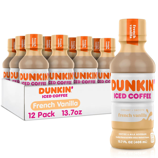 Dunkin' Donuts Dunkin' French Vanilla Iced Coffee Bottles, 13.7 fl oz, 12 Pack