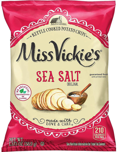 Pack 1.375 Oz Pack 12 Kettle Cooked Potato Chips by Miss Vickie's Value Bundled by SUPERDEALS | Bag | Sea Salt |