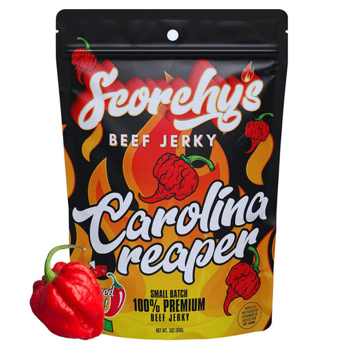 Scorchy's Jerky - Carolina Reaper Beef Jerky - Hand-Crafted Small Batch Jerky - Spicy