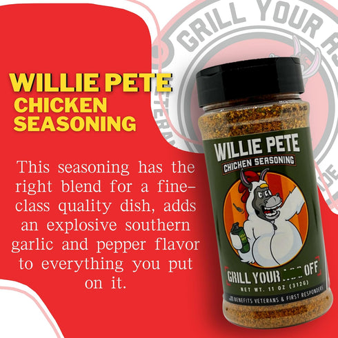 Willie Pete Chicken Seasoning by Grill Your As Off - BBQ & Grill Dry Rub for Beef, Pork, Chicken - 11 oz