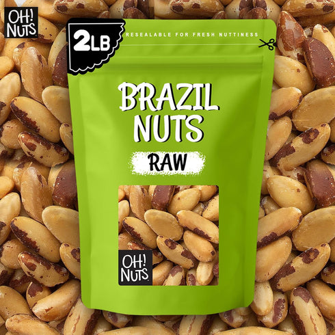 2 lb 100% Oh! Nuts Brazil Nuts, Raw, Unsalted, No Shell, Whole in Resealable Bag Natural Nuts, Rich in Selenium Vegan