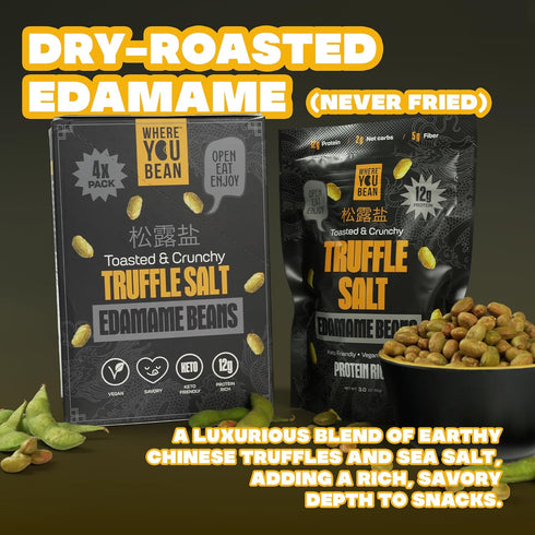 3oz (Pack 4) Where You Bean Edamame Beans Snack (Truffle Salt) - Crunchy and Dry Roasted Edamame Beans - High Protein