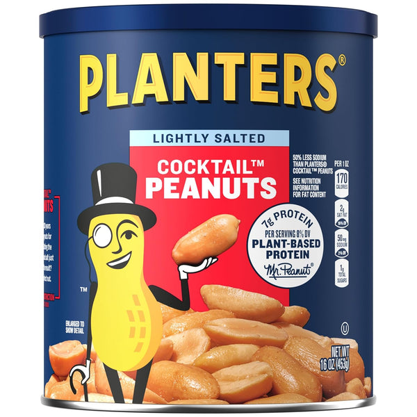 PLANTERS Dry Roasted Peanuts, Plant-Based Protein, Lightly Salted, Peanut Snack, 16 Oz