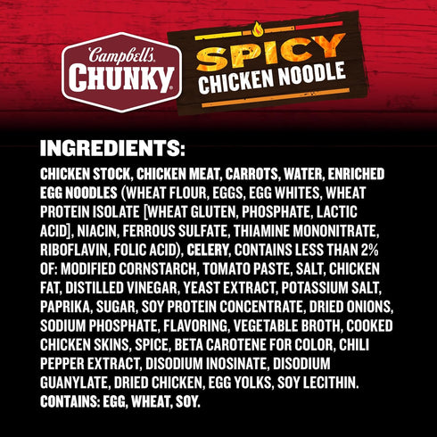 18.6 oz 12) Campbell's Chunky Soup, Spicy Chicken Noodle Soup, Can (Case