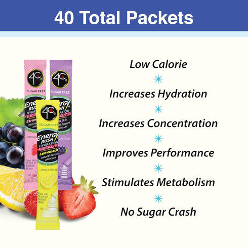 4C Pack 40 (14 12 Strawberry/14 Energy Rush PSD with Electrolytes Variety Stix, ct Lemonade, Grape)