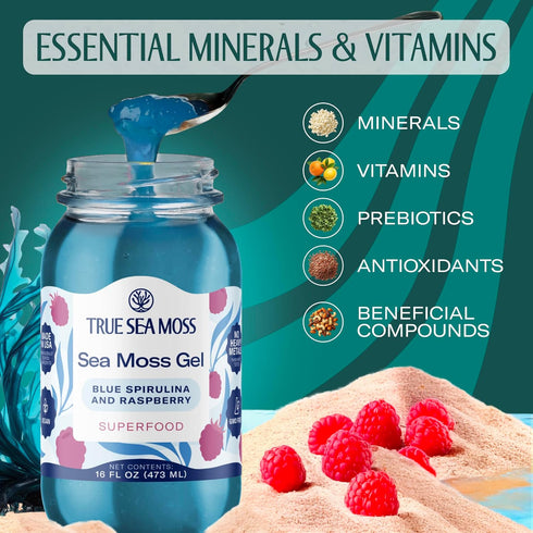 Pack 1 TrueSeaMoss Sea Moss Gel Made in USA Wildcrafted Seamoss, Fruits & Jarred Vegetables Blue Spirulina, of (Labels