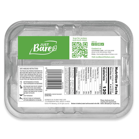 Just Bare 1.25 LB Chicken Natural Fresh Chicken Thighs | Antibiotic Free | Boneless | Skinless |