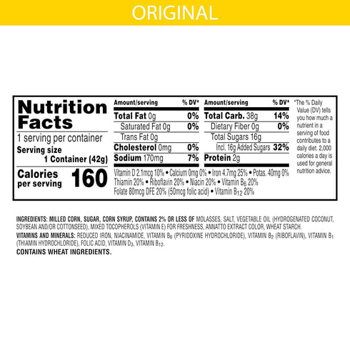 Kellogg's 8 1.5oz (1 Corn Pops Cold Breakfast Cereal Cup, Vitamins and Minerals, Single Serve, Original, Cup Cup)