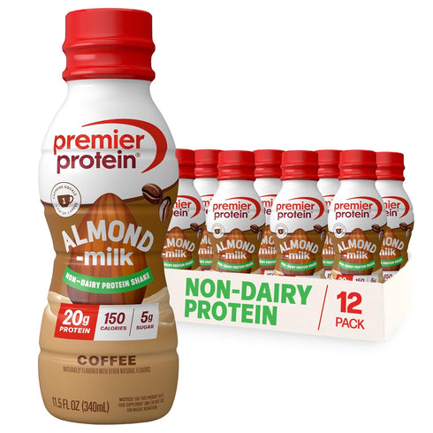 Premier Protein Non-Dairy Plant Based Almondmilk Protein Shake, Coffee with Caffeine for