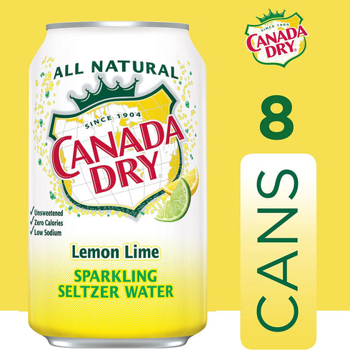 12 8 Count Canada Dry Lemon Lime Sparkling Seltzer Water, Fluid Ounce Can